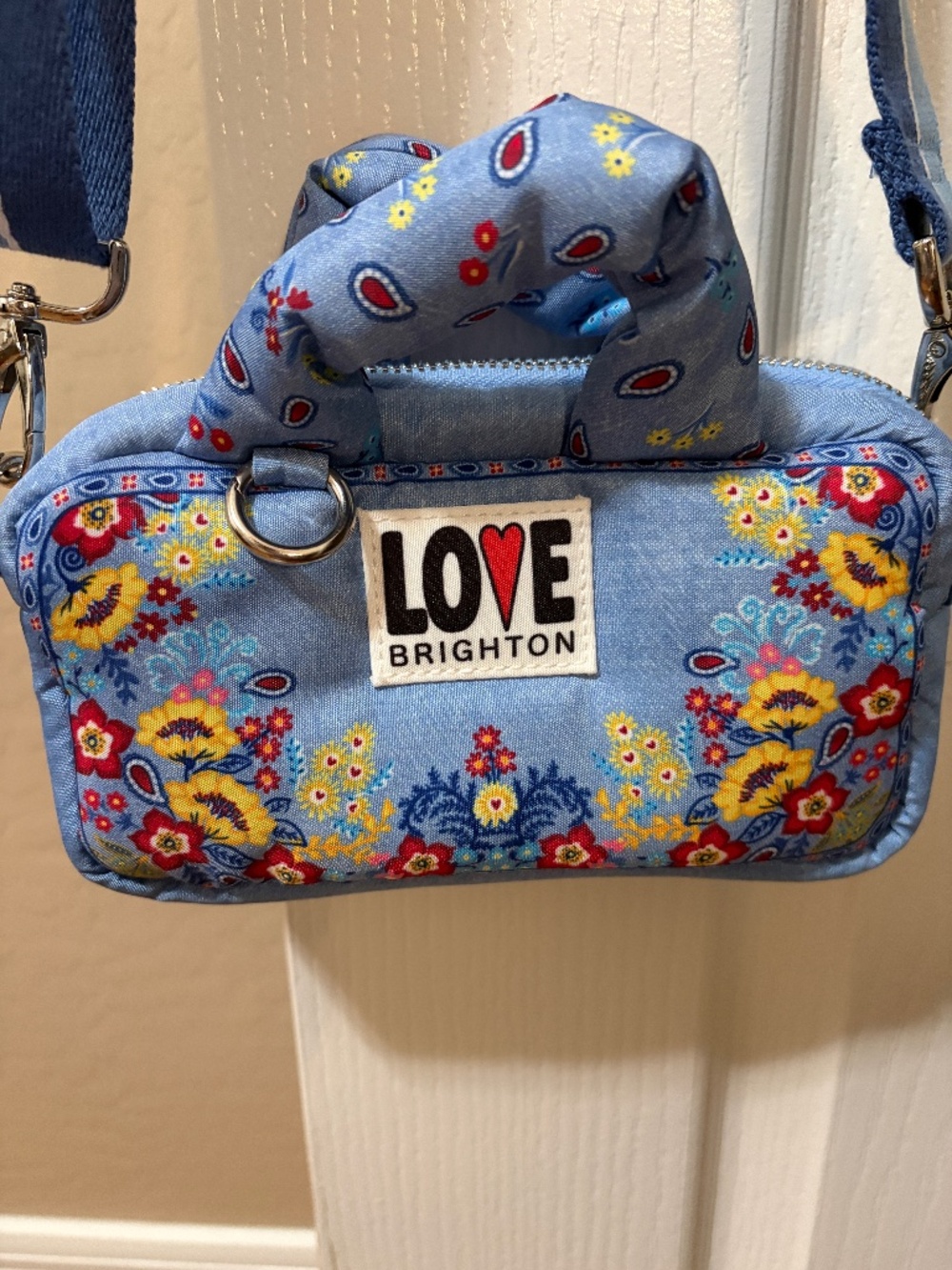 NWOT! Women's Brighton LOVE Mini Crossbody Blue Floral/Paisley Quilted Purse/Bag